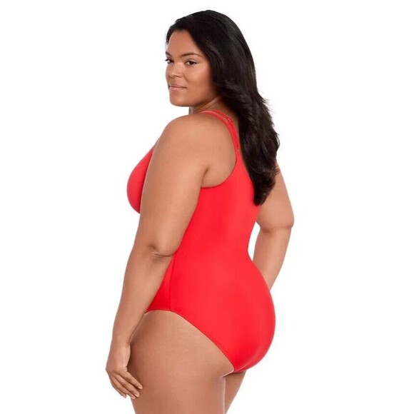 Lauren Ralph Lauren Women's Plus Size Asymmetric One-Piece swimsuit Red 16w - Picture 2 of 9
